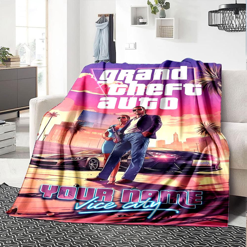 Grand Theft Auto Personalizza il Tuo Nome Coperta Regalo Coperta Personalizzabile Ultra-Morbida Adatta per Soggiorno Soggiorno Sedia da Ufficio Divano