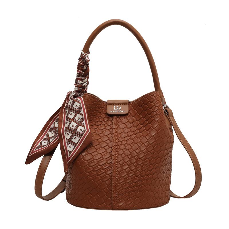 Fashiable Women's Bucket Bag, Stylish Solid Color Woven Effect Handbag Shoulder Bag and Crossbody Bag, Can Be Carried By Hand