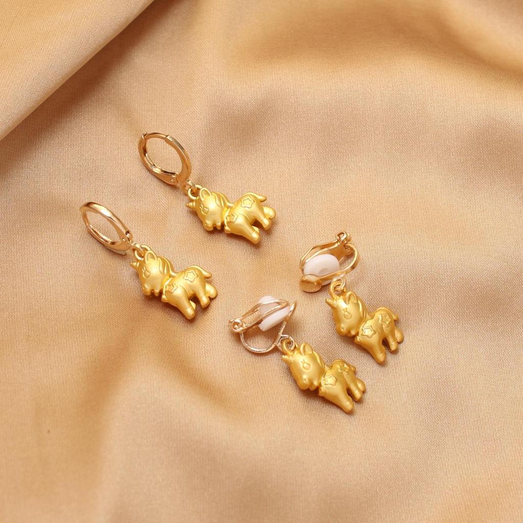 Ancient Gold Pony Earrings - Year of the Horse Zodiac Cartoon Unicorn Ear Clips