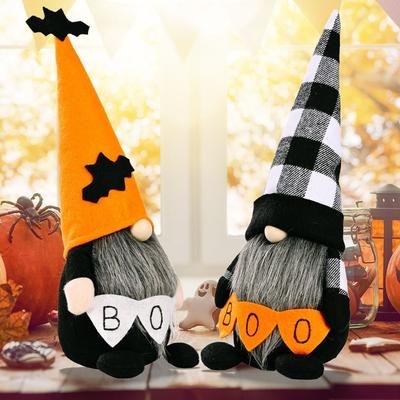 Long Beard Halloween Elf Dwarfs Dolls Bat Orange Hat Halloween Gnomes Decorations  Room Decor