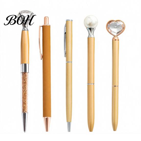 Shining Pearl Diamond Pen 5PCS Metal Ballpoint Pens, with Sparkling Rhinestone Decor, Professional Stationery Smooth Press Mechanism Writing Pen, for