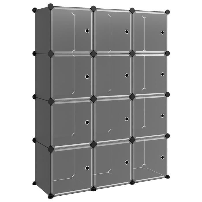 VidaXL Cubes de rangement 12 pcs avec portes Noir PP 340556