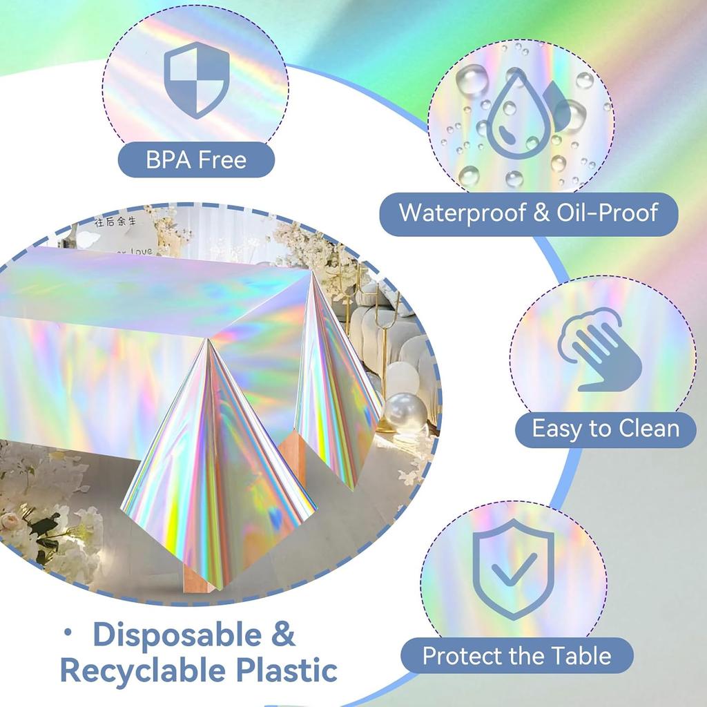 Plastic Tablecloths Disposable Laser Tablecloth Holographic Foil Rectangle Table Covers Birthday Disco Bachelorette 54" X 108"