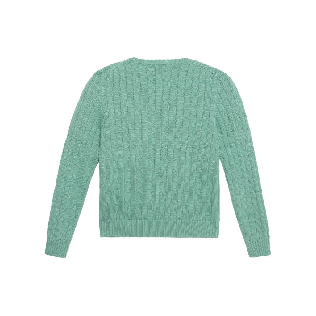 Maglione da Donna Girocollo a Treccia Colore Unico con Logo Ricamato Polo Ralph Lauren Verde 211570012-129