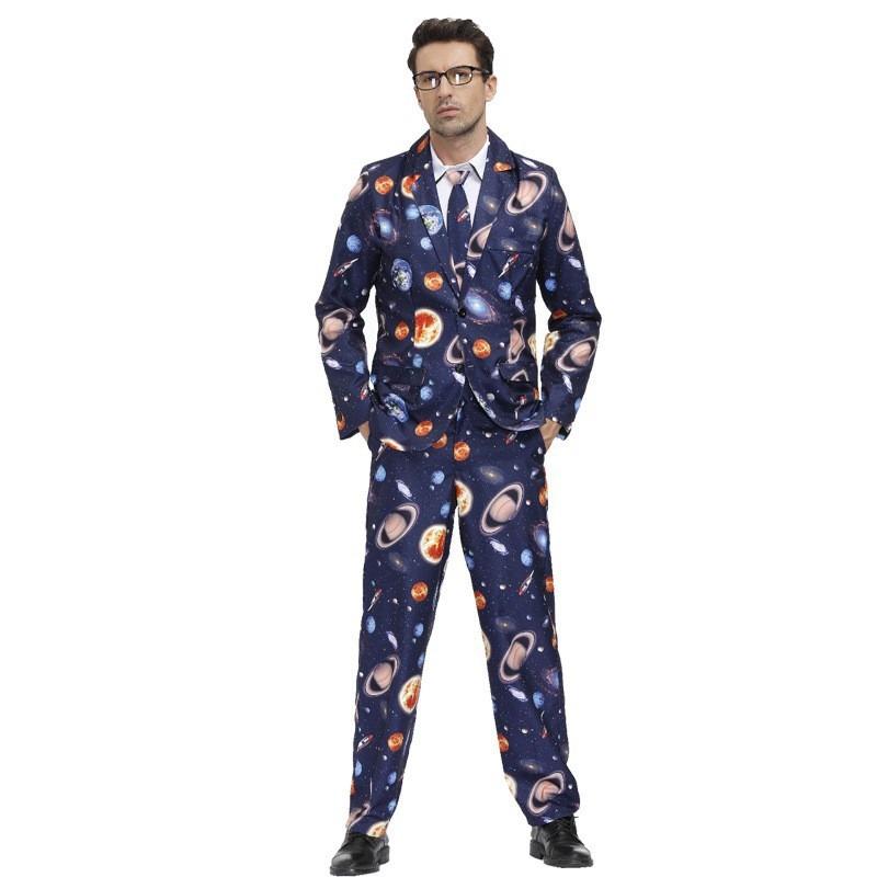 Halloween retro disco hip hop style men's print suit quality male host stage wear