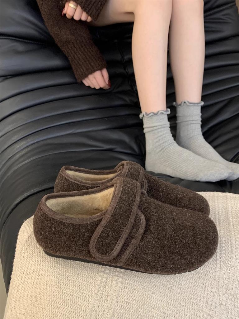 Fashion Soft Felt Loafers for Women's Winter Warmth, Plush PU, Women's Brand Design, Buckle Strap   Shoes for Women  Women Shoes