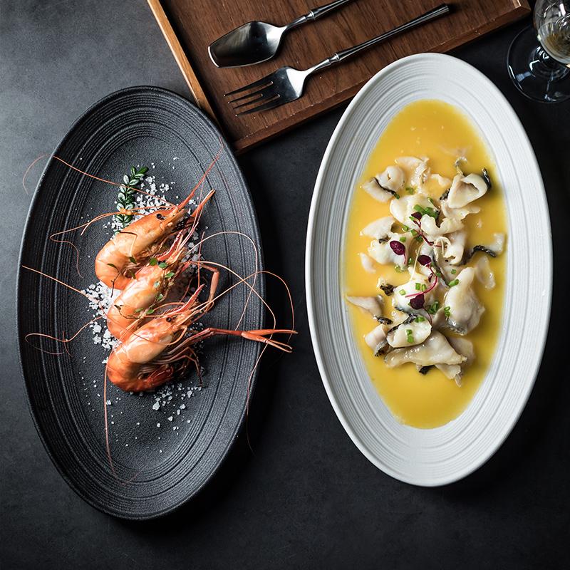 Black /White Matte Fish Plate Household Solid Color Large Capacity Oval Ceramic Vegetable Plates High End Restaurant Tableware