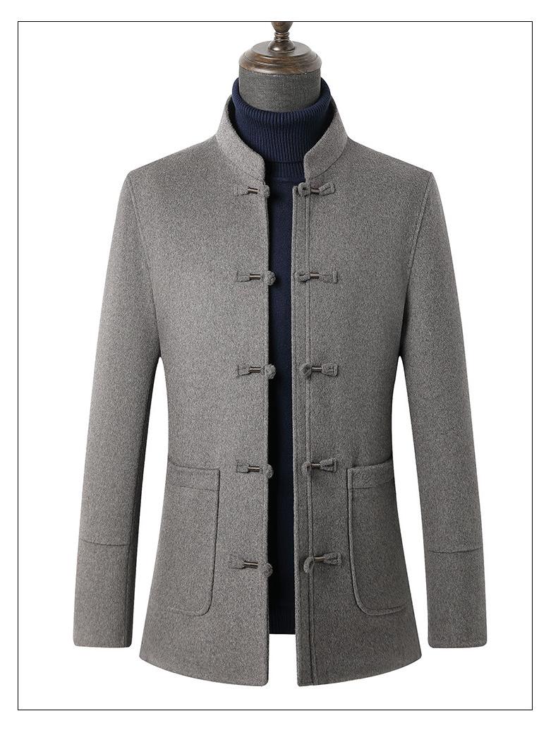 

Чоловіче вовняне пальто в китайському стилі на гусячому пуху зі стійкою 2XL сірий колір