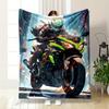 A Rider In Gear Speeds On a Neon-accented Motorcycle In an Urban Setting. for All Seasons Blanket Lunch Break Throw Gift