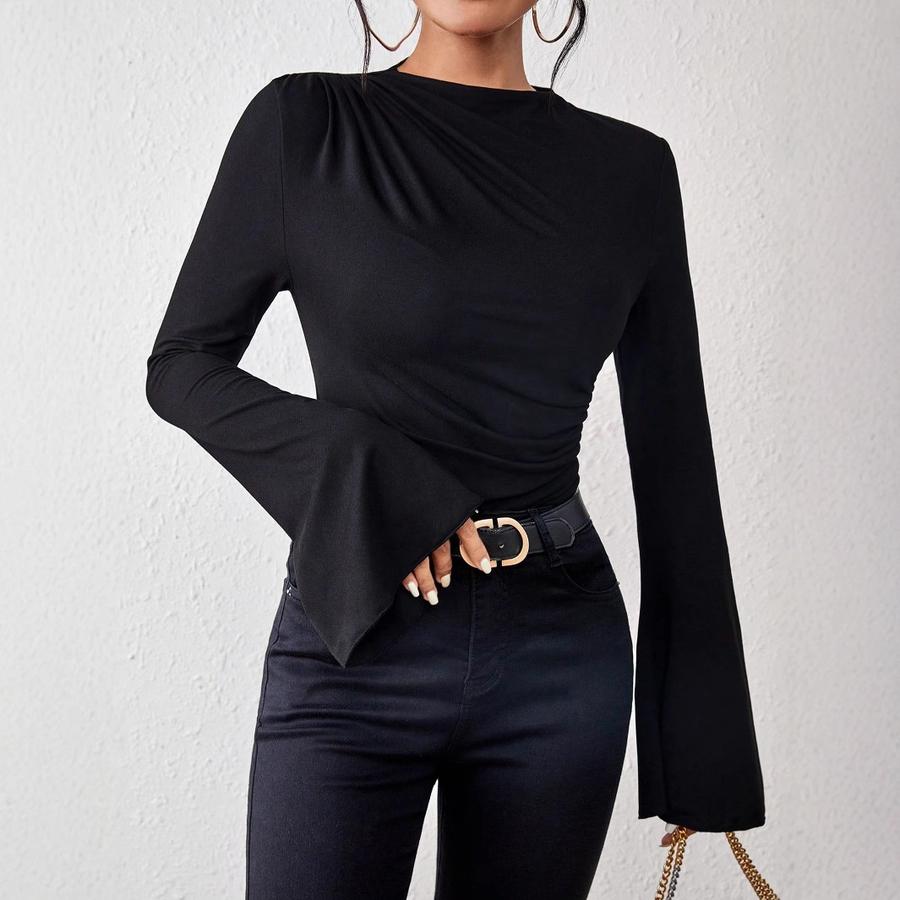 Fall Winter Fashion Solid Slim Fit Wide Leg Long Sleeve T-Shirt Top