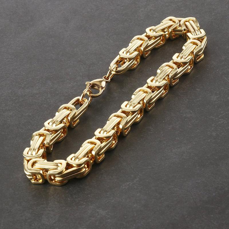 8mm Herenarmband - Duurzame 304 Roestvrij Staal Boxketting, 18K Goudkleurig Gecoat, Hip Hop Stijl, Geschikt voor Casual Outfits