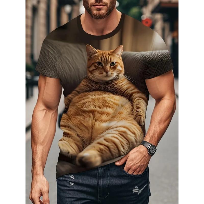 

Мужская футболка с круглым вырезом, напечатанная на 3D-принтере, повседневная летняя одежда, легкая, модная и универсальная, суперпрактичная футболка с кошачьим узором XL