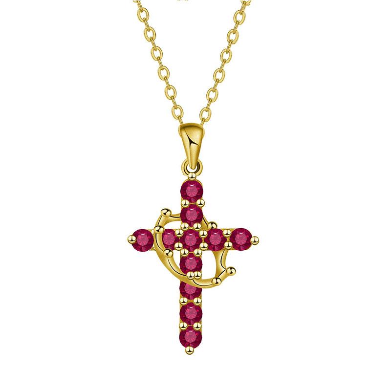 Delicate Rotatable Crown Zircon Cross Pendant Necklace for Women Stainless Steel Chain Birthstone Necklace Jewelry Birthday Gift