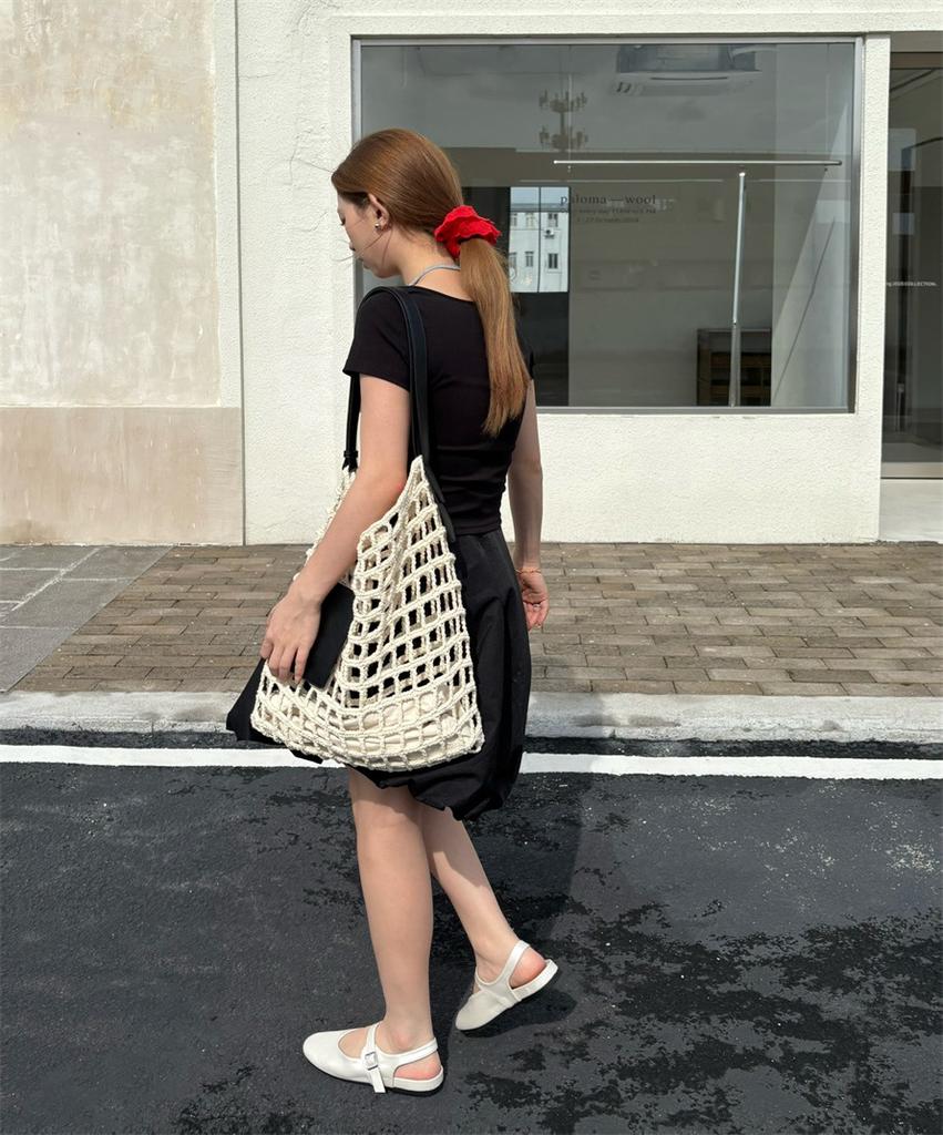 Spot~ Leather French Round Head Row Wind One-word Button Soft Sole Shallow Mouth Mary Jane Single Shoes Women's Flat Grandma Shoes