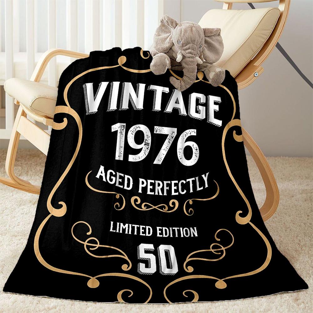 1pc Golden 50th Celebration blanket Soft and Warm for Sofa Office Camping Travel Livingroom Great Gift for Friends and Family Comfortable All Seasons