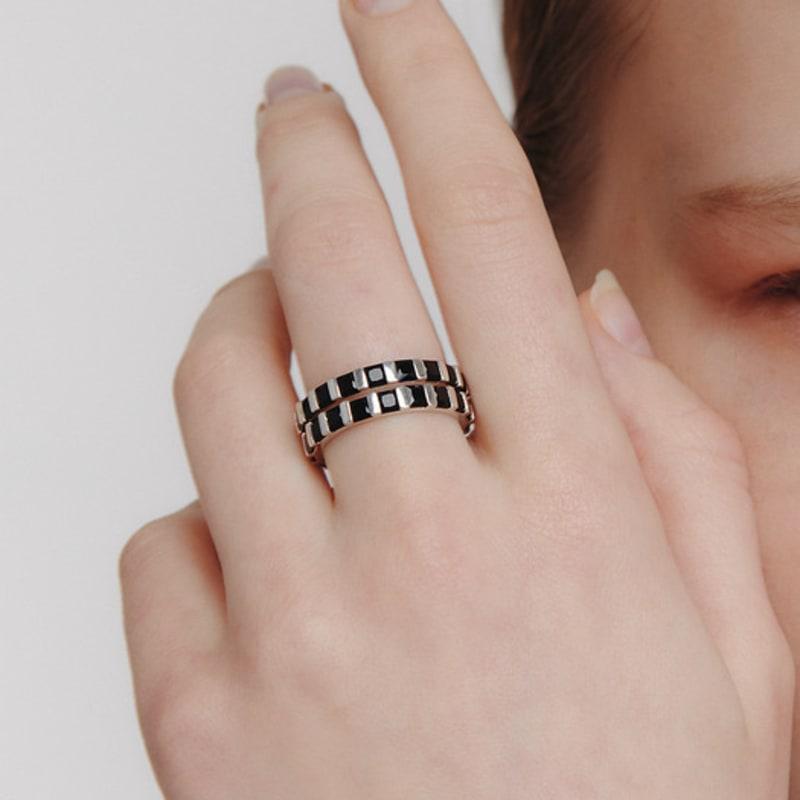 LUNNE Silver 925 Black Square Stone Eternity Ring #LSR25