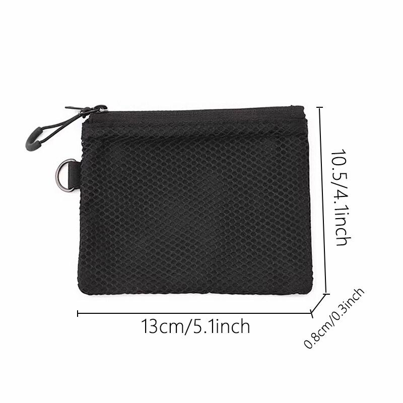 Double Zipper Mesh Earphone Protection Bag Coins Storage Keys Credit Card Holder Pouch Travel Wallet with Lanyard