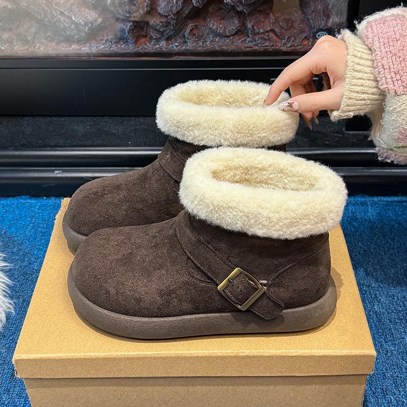 

Women s hairy mouth thick bottom winter lightweight warm padded snow boots non-slip wear casual sneakers cotton boots 40 коричневый