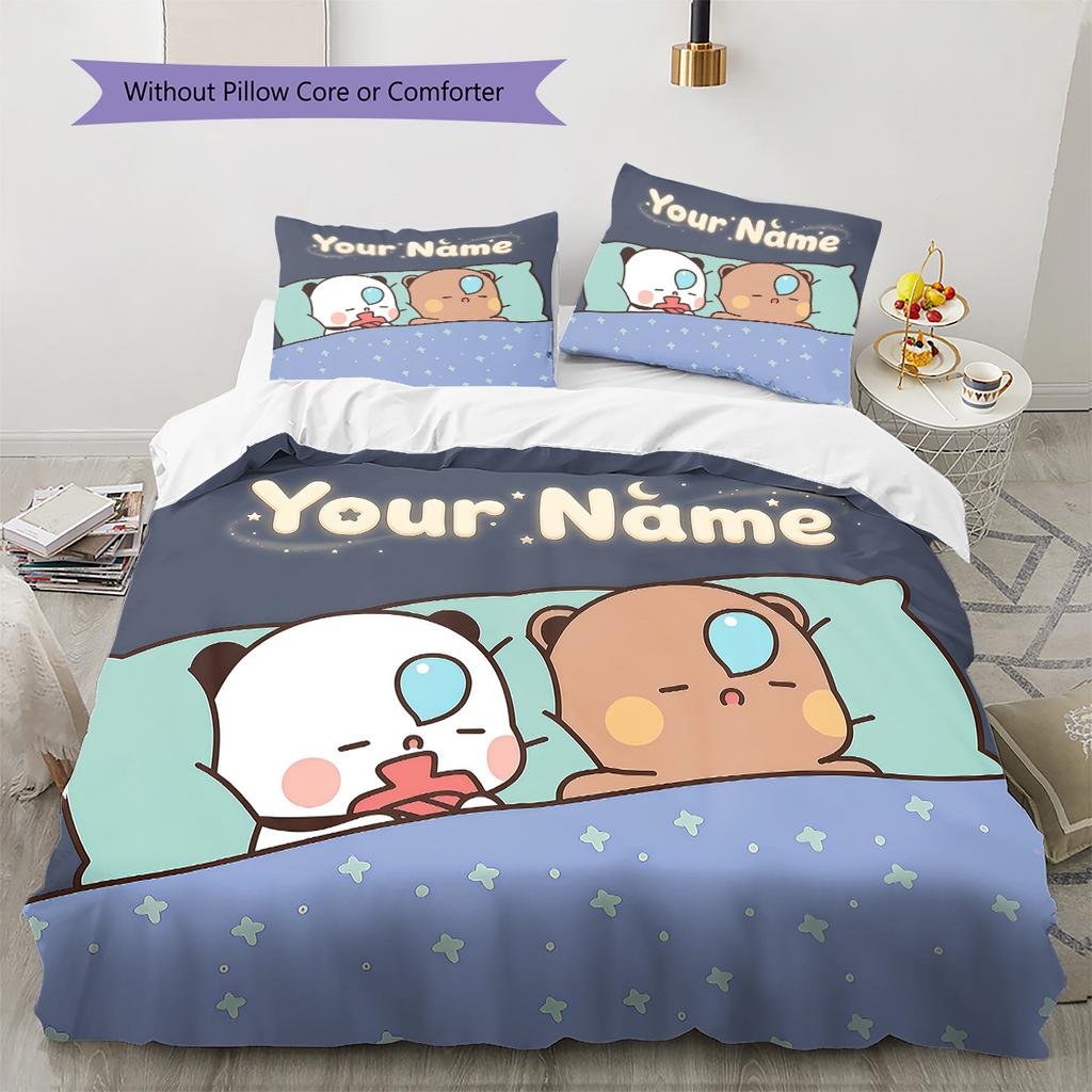 Custom Name Nighttime Friends Bedding,Quilt Set Quilt Cover Pillowcase Home Birthday Gift (1 * Duvet Cover + 2 * Pillowcase, Without Core)