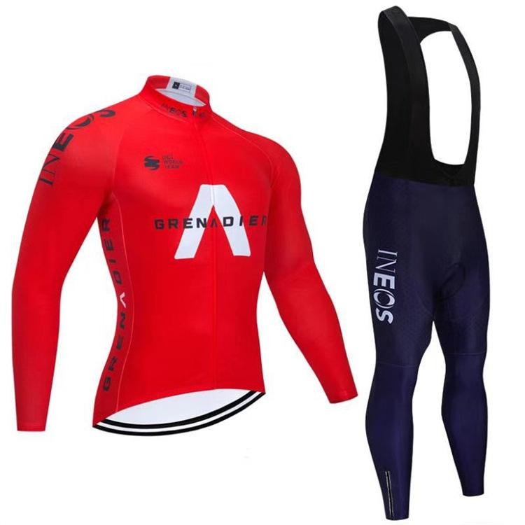 Long Sleeve Cycling Suit Strap Set Men's Autumn and Winter Fleece Cycling Shirt Bicycle Mountain Bike Shirt Pants