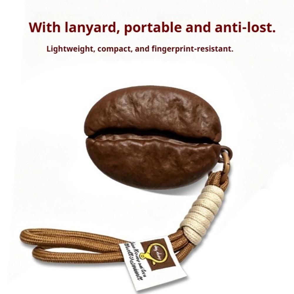 Funda para Auriculares para Airpods 4 ANC y Airpods Pro 3 2 Forma de Grano de Café Cubierta Protectora de PVC Suave con Cordón Portátil Anti-pérdida