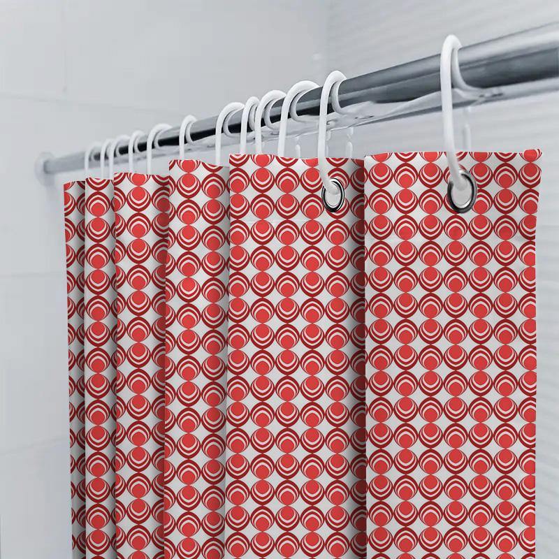 Red White Circular Pattern Shower Curtain Modern Home Bathroom Decor For Kids Bathrooms