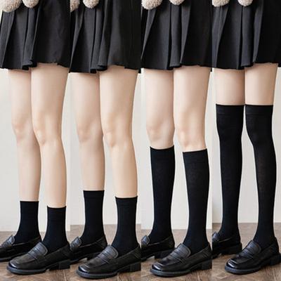JK Damen Schwarz Weiß Kniehoch Lolita Socken Dame Mädchen Über Knie Niedliche Lange Socke Dünn Atmungsaktiv Einfarbig Strümpfe Für Frauen