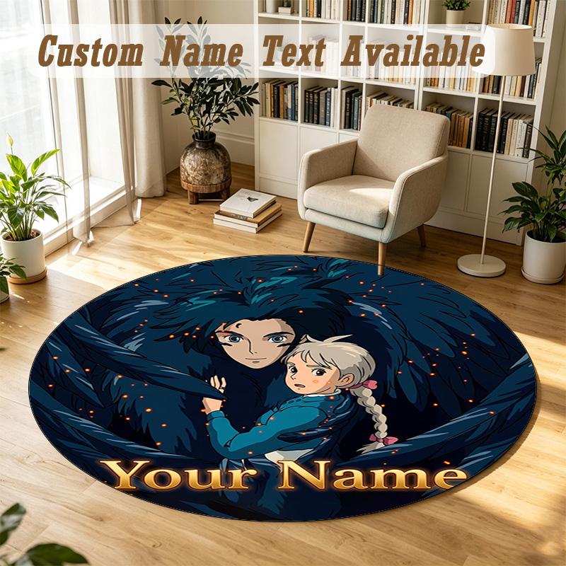 Howl's Moving Castle Personalized Round Rug Support Custom Name, Soft Home Decor Mat