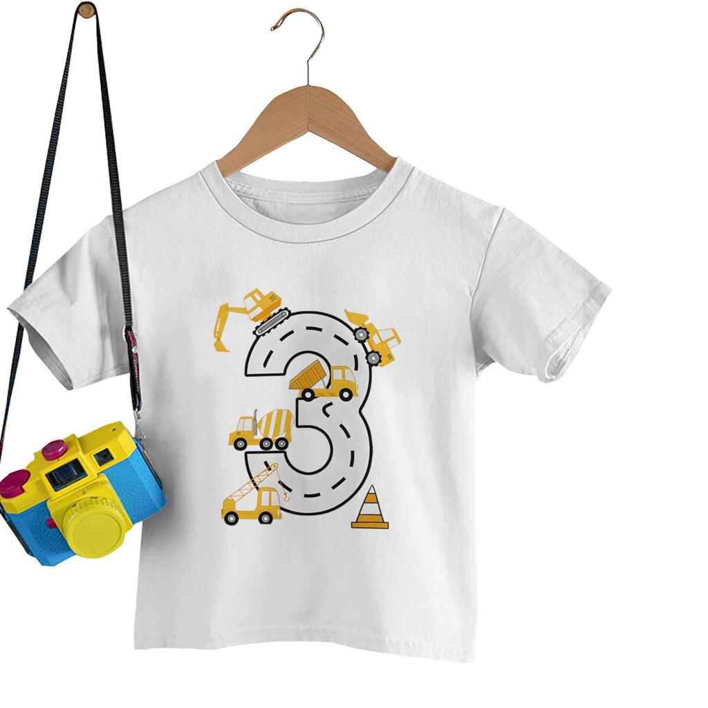 Kids 3rd Birthday Gift TShirt 3rd Birthday Construction Truck Graphic T Shirts Boy 3rd Birthday Top 3 Year Old Construction Tee