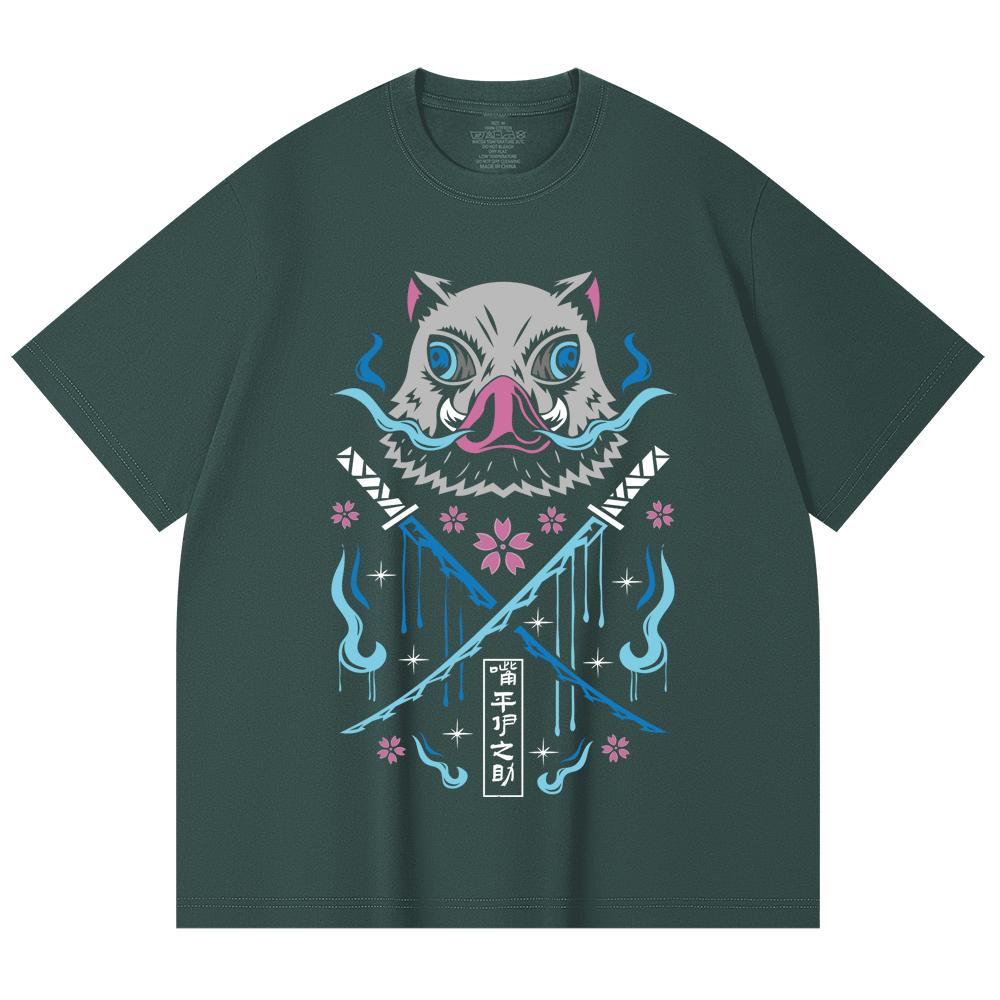 230 g/m² 100% Baumwolle Demon Slayer V97 Inosuke Aufdruck Unisex Schweres Baumwoll-T-Shirt