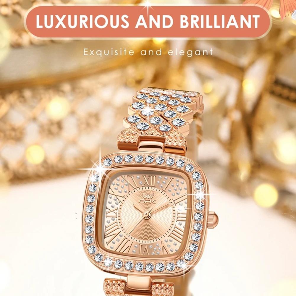 Voll Diamant Quarz Uhr für Damen Mode Quadratisches Zifferblatt mit römischen Ziffern Luxuriös Elegante Damen Kleider Armbanduhr