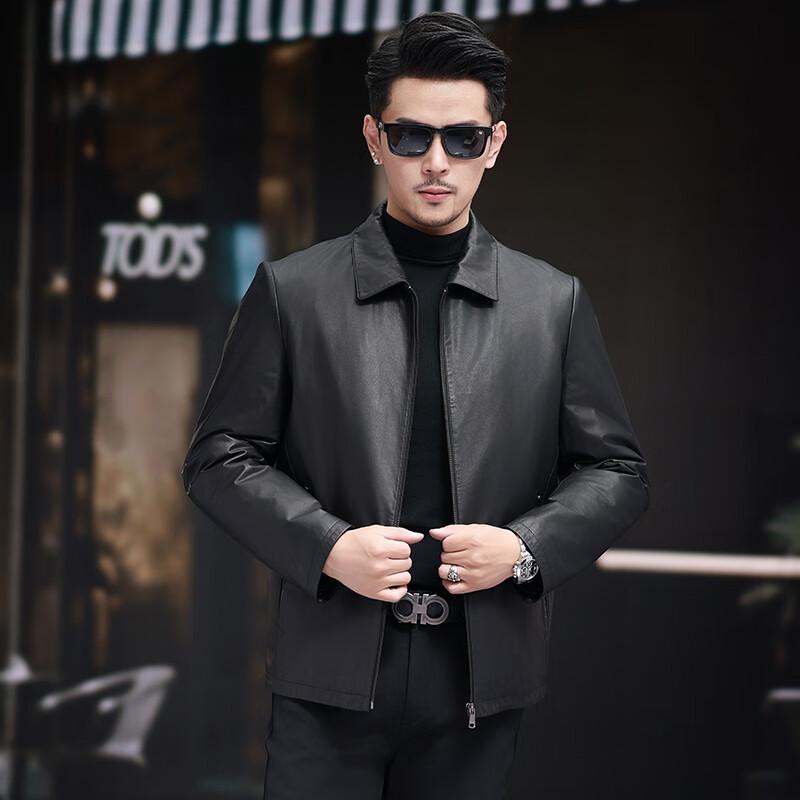 KAISER Men's Business Casual Lapel Leather Down Jacket