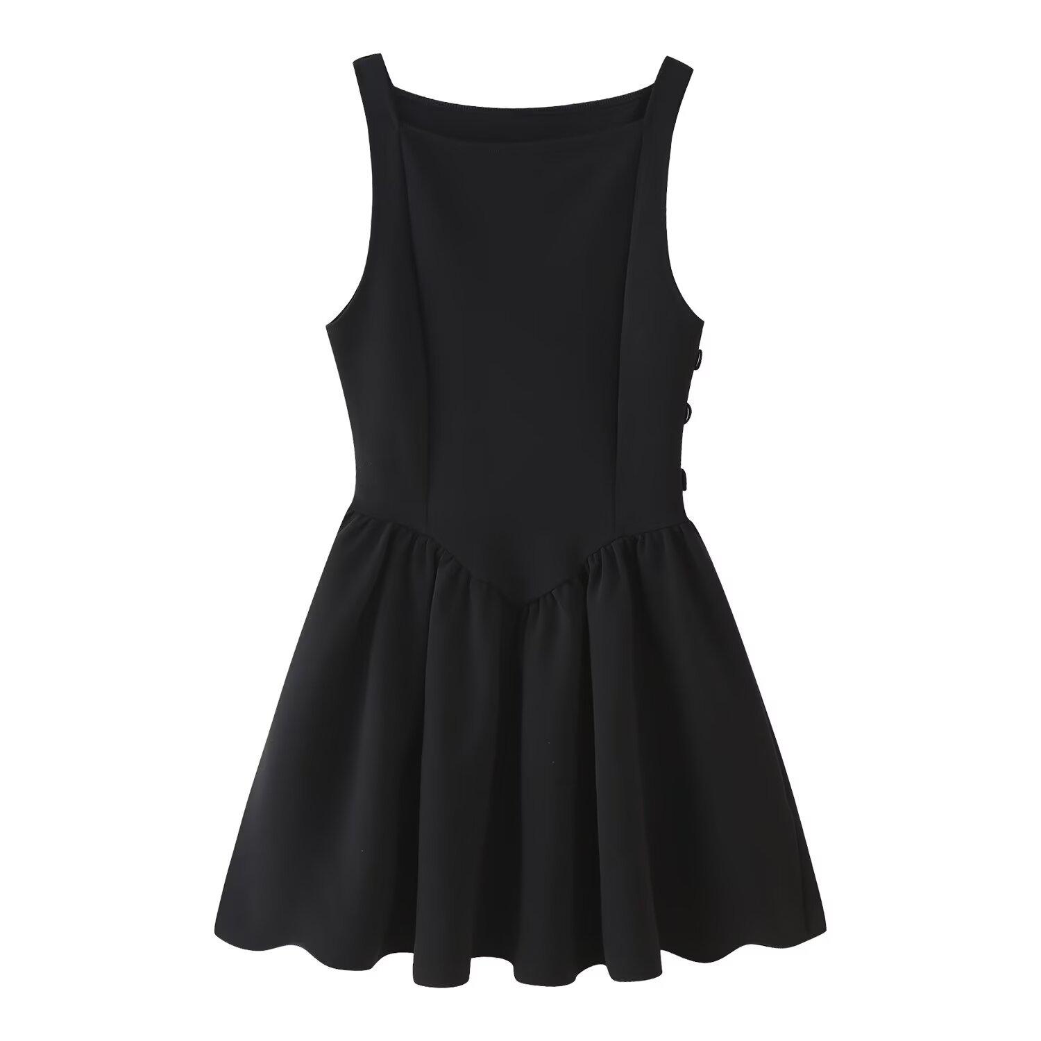 

Весна 2025 Женское платье в европейском и американском стиле, плиссированное, с вырезом-лодочкой, облегающее, без рукавов Large чёрный