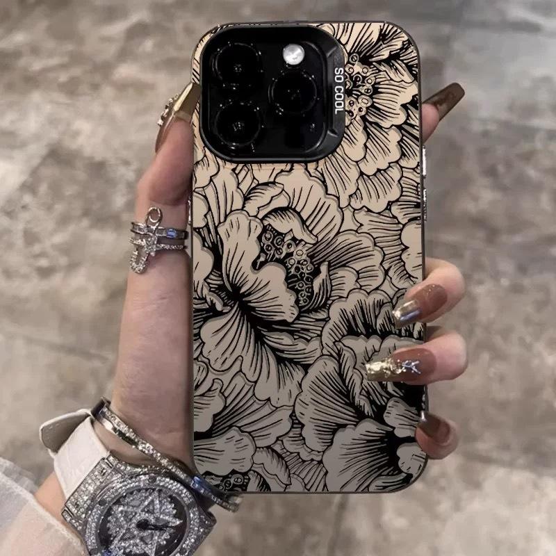 Line Flower Applicable Apple 15 Color Silver iPhone14Pro Creative 13/11Pro Max Frosted 16 Protective Case