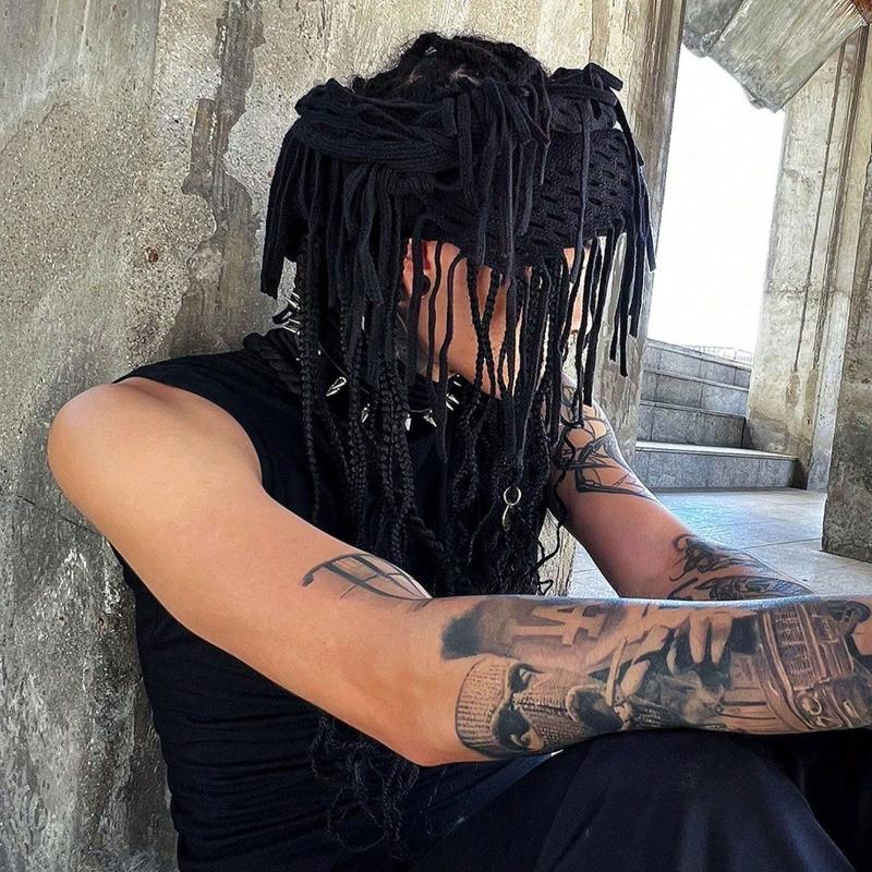1 Unisex-Schal mit Quasten, einfarbige Gesichtsmaske/Kopfbedeckung, vielseitiges Bandana, Streetwear-Punk-Schal, warm, geeignet für den Urlaub