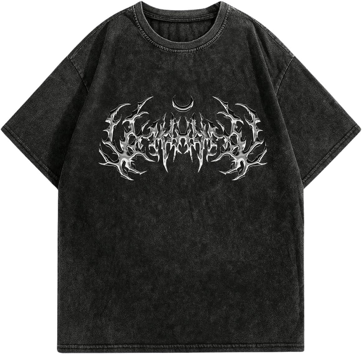 

Мужская футболка с графическим принтом, оверсайз, с коротким рукавом, Y2K, винтажная, крутая, кислотная стирка, уличная одежда, футболки Small чёрный