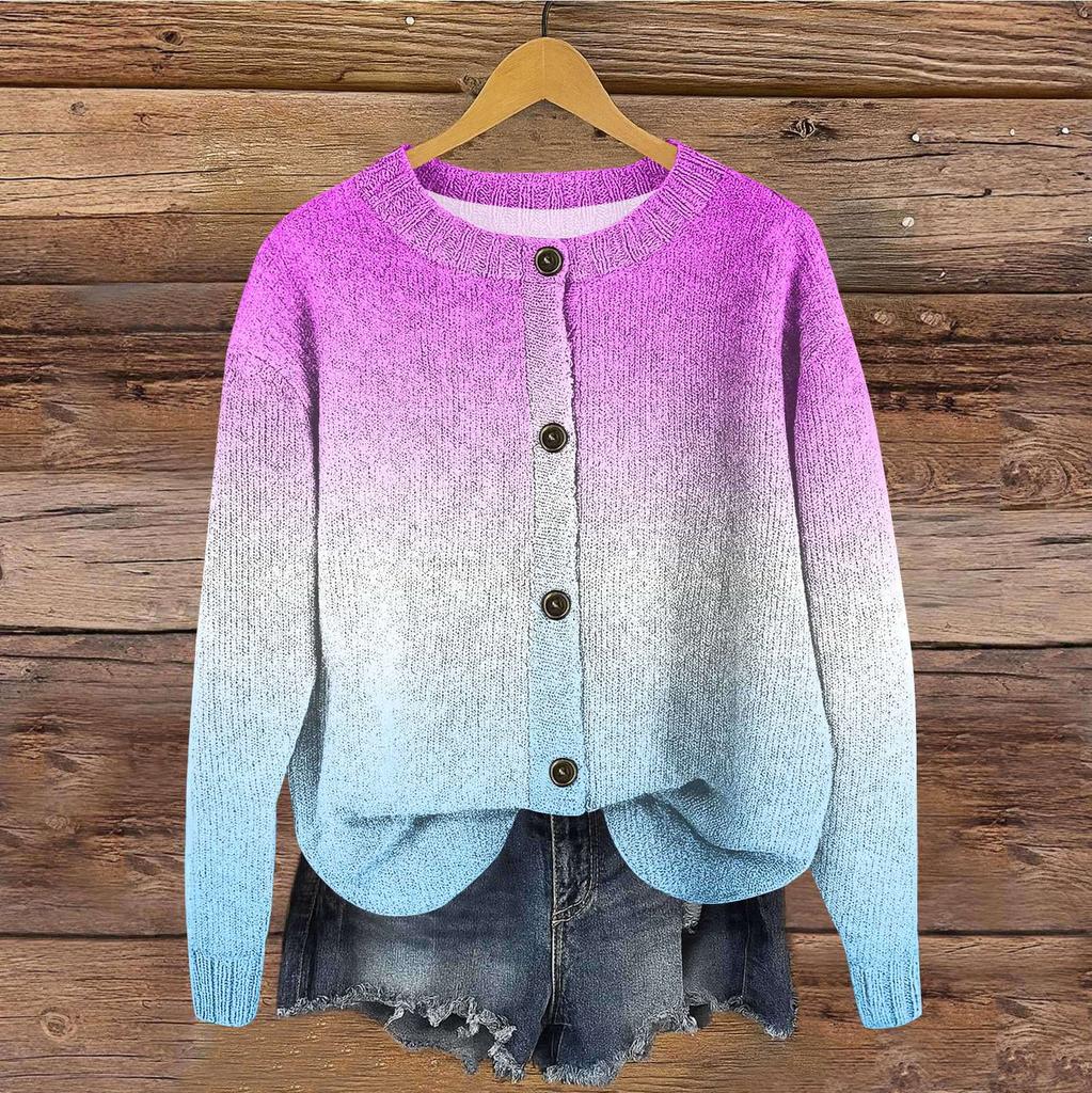 Women's Vintage Knit Button Gradient Print Cardigan Jacket