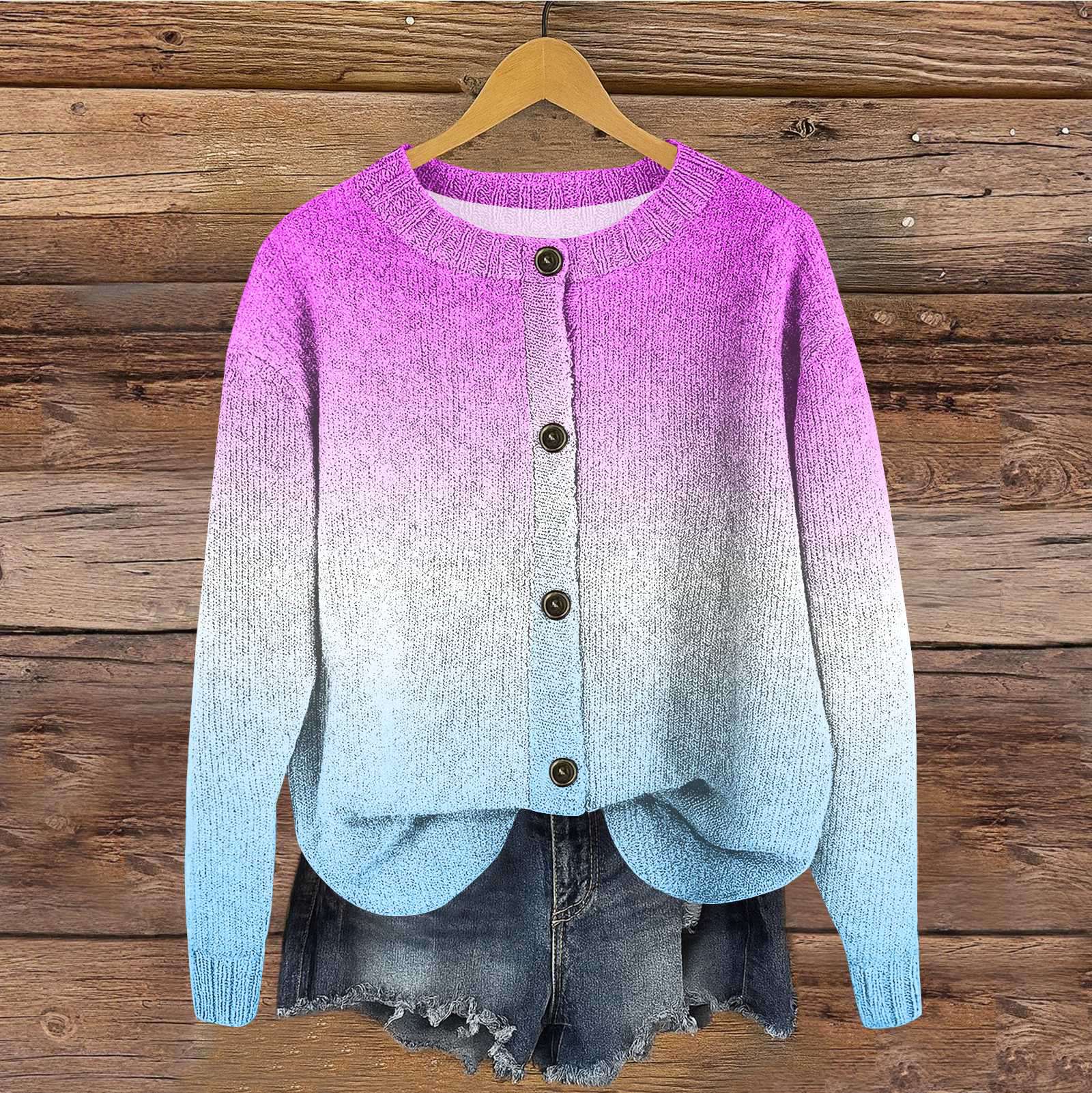 

Женский винтажный вязаный кардиган-жакет на пуговицах с градиентным принтом XL