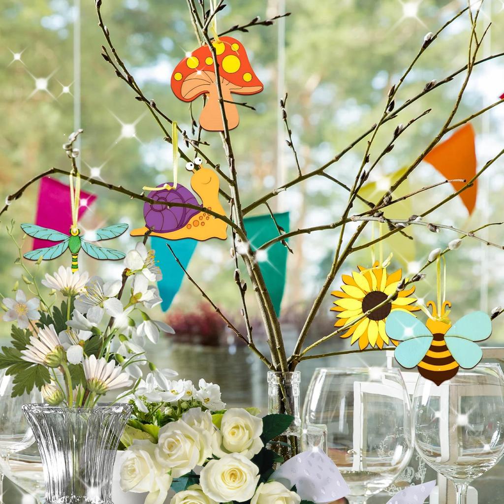 Reusable Wood Spring Ornaments Smooth Wood Cutouts Ornament with String for Decoration Robust Wood Cutouts Ornament for Gift