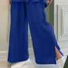Women's Cotton Linen 2 Piece Outfit Button Down 3/4 Sleeve Shirts And Slit Wide Leg Pants Set Casual Loose Lounge Tracksuit