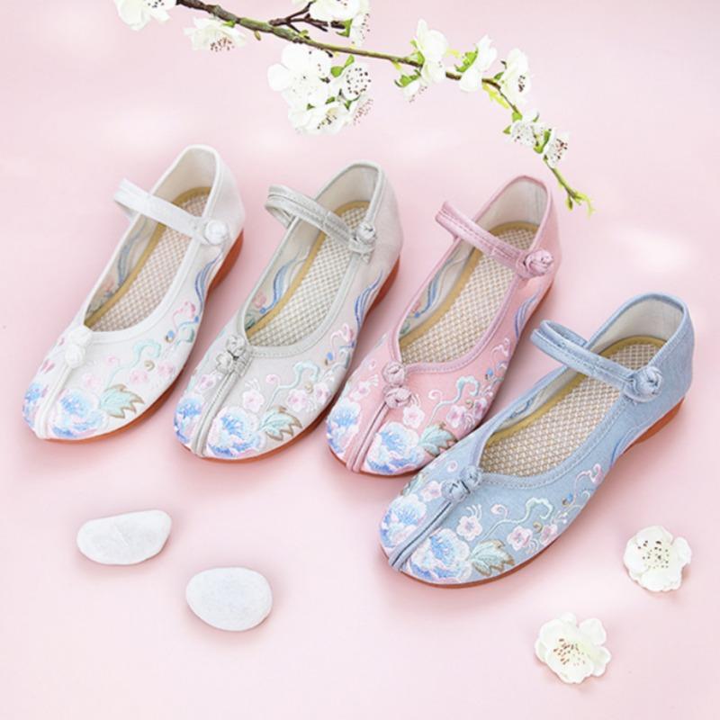 Hanfu-Schuhe mit Stickerei, Retro-Ethno-Stil für Zuhause, antikes Kostüm, bequeme und lässige Mutterschuhe
