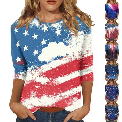 Women's Fashion Casual Seven-Point Sleeve Print Round Neck Top