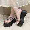 Fashion 8CM New Women Summer Wedge Sandals Transparent Crystal Chunky Platform Slippers Shoes Woman PVC Flower Thick Bottom Sandalias