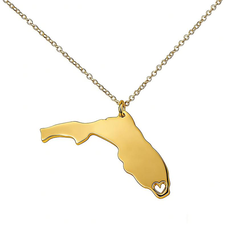 

Silver Gold Plated Stainless Steel America State Map Necklace FL Florida Map Pendant Necklaces Jewelry золотой