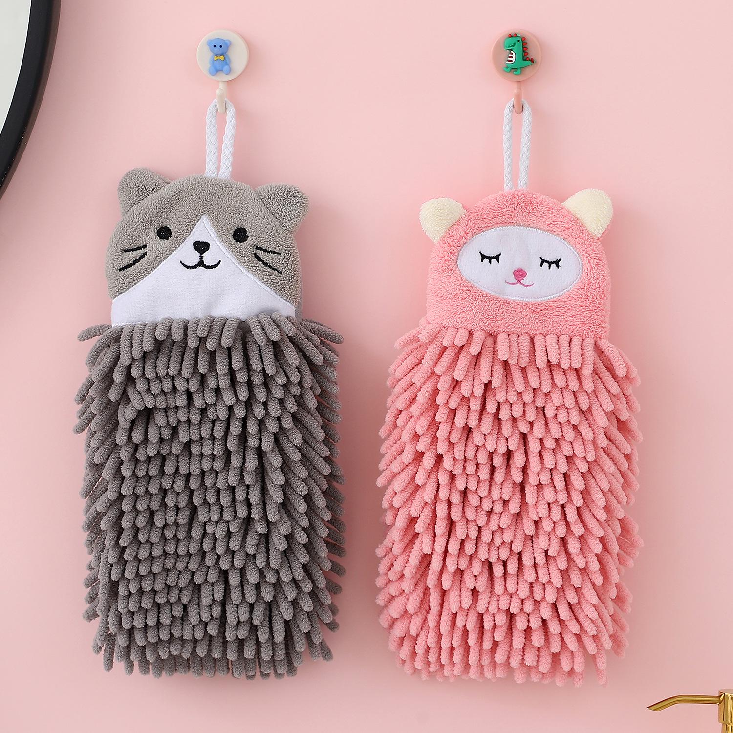Cartoon Chenille Quick-Dry Hanging Hand Towel for Kids 13*15*32 cm