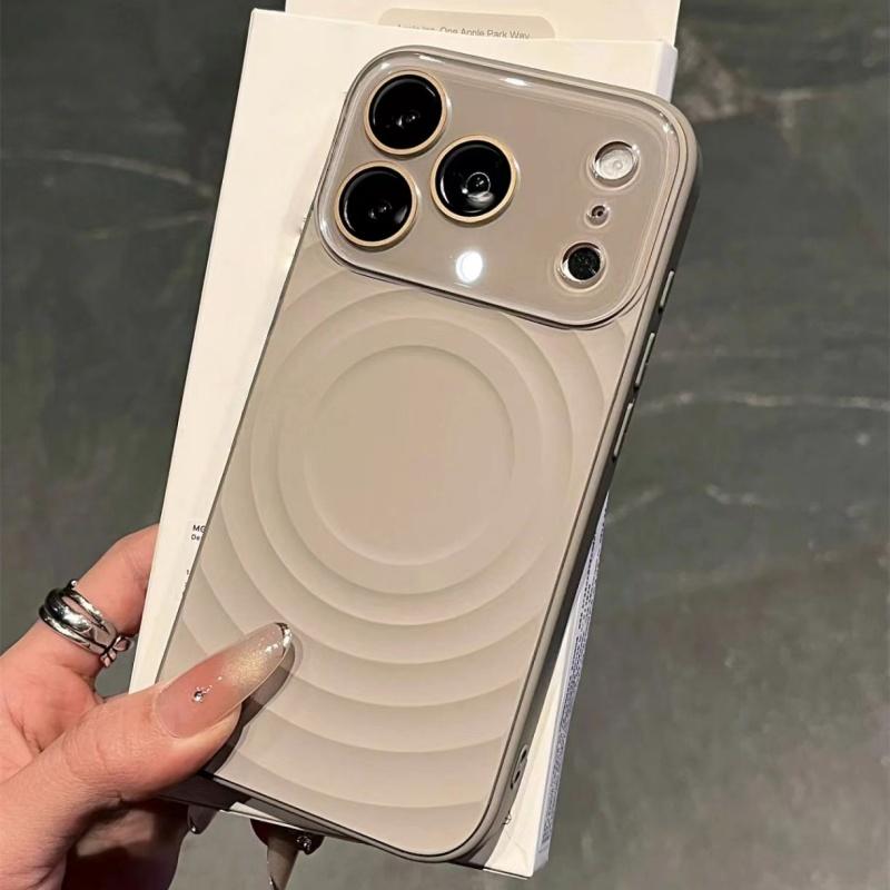 

Solid Color Glossy Camera Case For iPhone 17 16 15 Pro Max For Magsafe Magnet Liquid Wave Pattern Shockproof Candy Cover iPhone 15