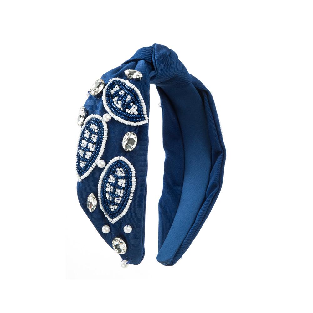 

Гармоничная повязка на голову: Новый европейско-американский регби-бисер ручной работы банкетный аксессуар для волос белый/синий