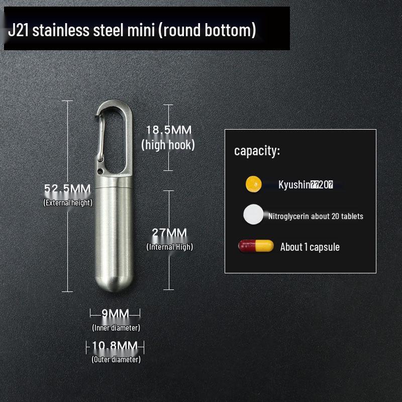 

Stainless Steel Waterproof Clip-on Medicine Bottle - Portable, CNC Machined, Sealed Compartment for Outdoor Use