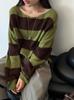Ju Zhi Autumn Korean Striped Loose Sweater - Round Neck Pullover 2969