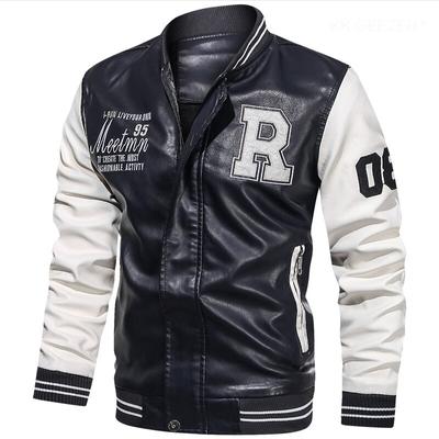 Autumn Winter Jacket Men Embroidery Baseball Jackets Pu Leather Coats Slim Fit College Maleluxury Fleece Pilot Leather Jackets